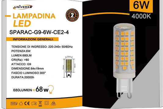 Lampadine LED G9 6W 680LM 10 Pezzi 220-240V SPARAC-G9-6W-CE2
