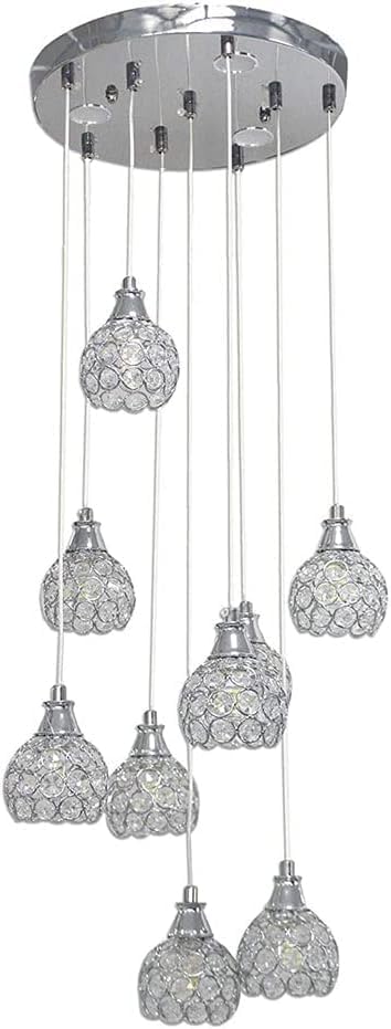 Lampadario da soffitto a sospensione plafoniera 38.5 watt con sfere con cristalli gocce in acrilico 9 portalampada attacco g9 lampada sospesa oro o argento B37