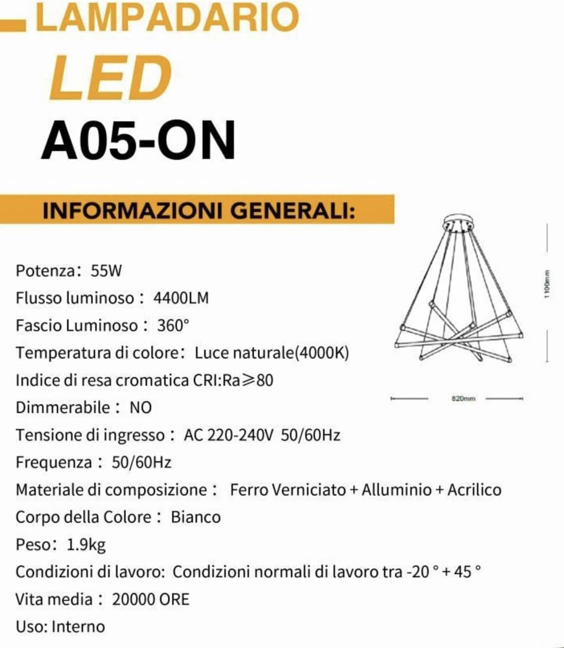Lampadario LED SOLE 55W A05