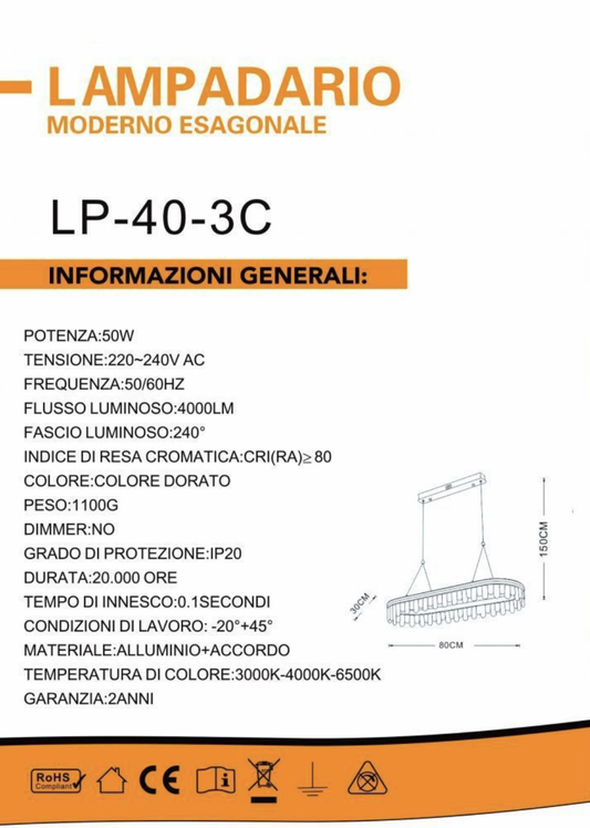 TEKHOME Plafoniera LED Esagonale Smart, 50W 4000LM, Luce Regolabile 3000K-6500K con Telecomando 2.4G, Dimmerabile, Design Moderno Dorato, per Interni, IP20 LP-40-3C