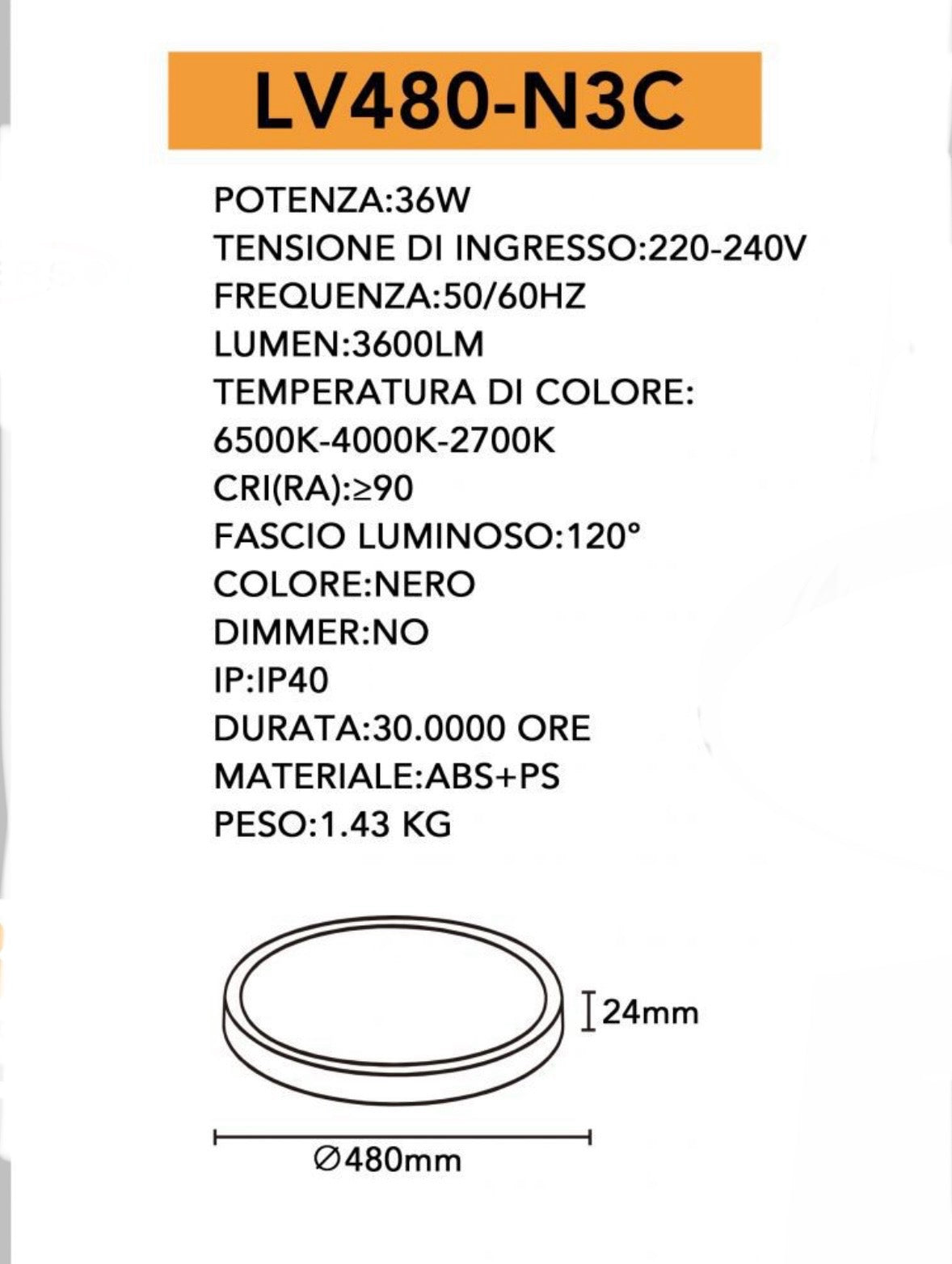 TEKHOME Plafoniera LED Soffitto 36/45W,3colore 3600/4950LM IP40 Impermeabile Rotonda Ø48/60CM Lampadario LED Moderna Luce Soffitto per Cameretta, Cucina, Soggiorno, Balcone -LV