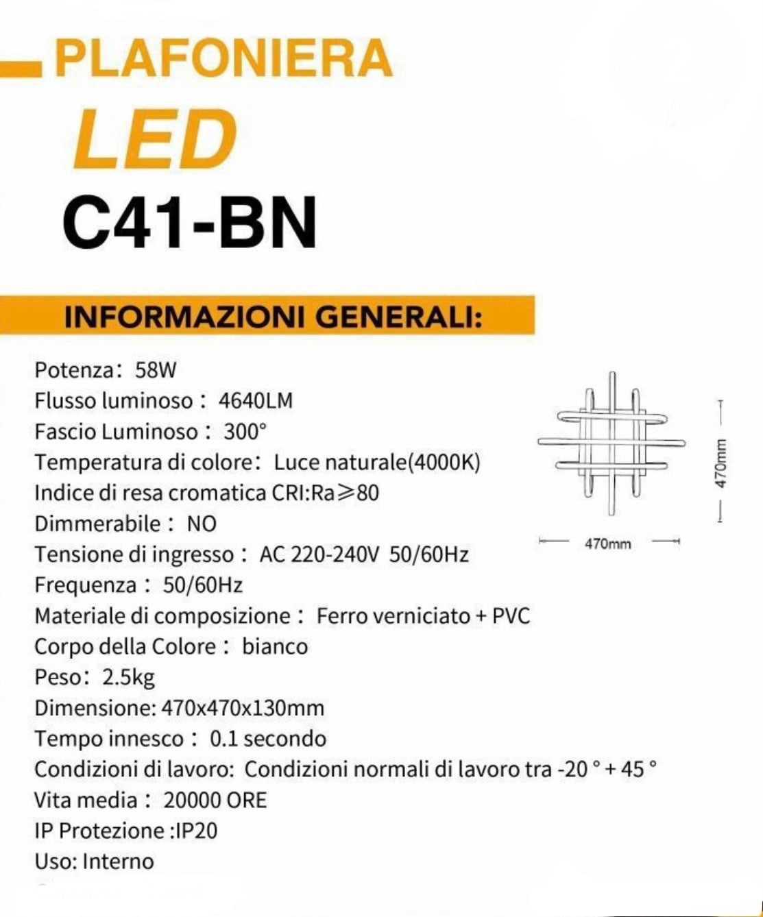 TEKHOME Plafoniera da Soffitto LED 58 W Lampadario Moderno Luce 6500k 4000k 3000k C41