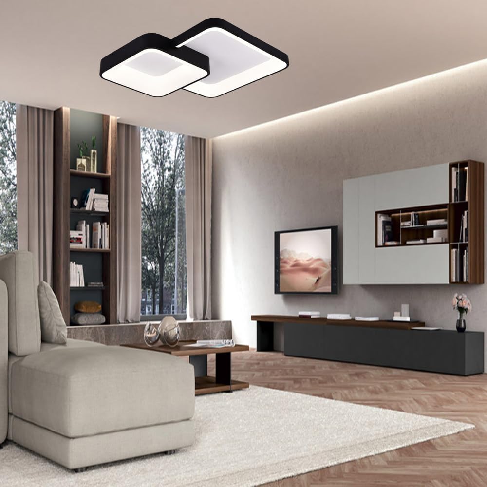 TEKHOME Plafoniera da soffitto a led 58 watt due quadrati lampadario cct tre colorazioni da 3000k a 6500k ideale per soggiorno, camera da letto, cucina e studio C59 (