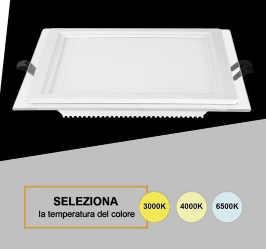 Pannello LED da Incasso Quadrato 18W 1800LM, 3 Temperature Colore Selezionabili 3000K 4000K 6500K, Faretto LED da Soffitto, Foro 165 mm, Dimensione Esterna 200 mm, CRI≥80, IP20, P-165E-Q3C