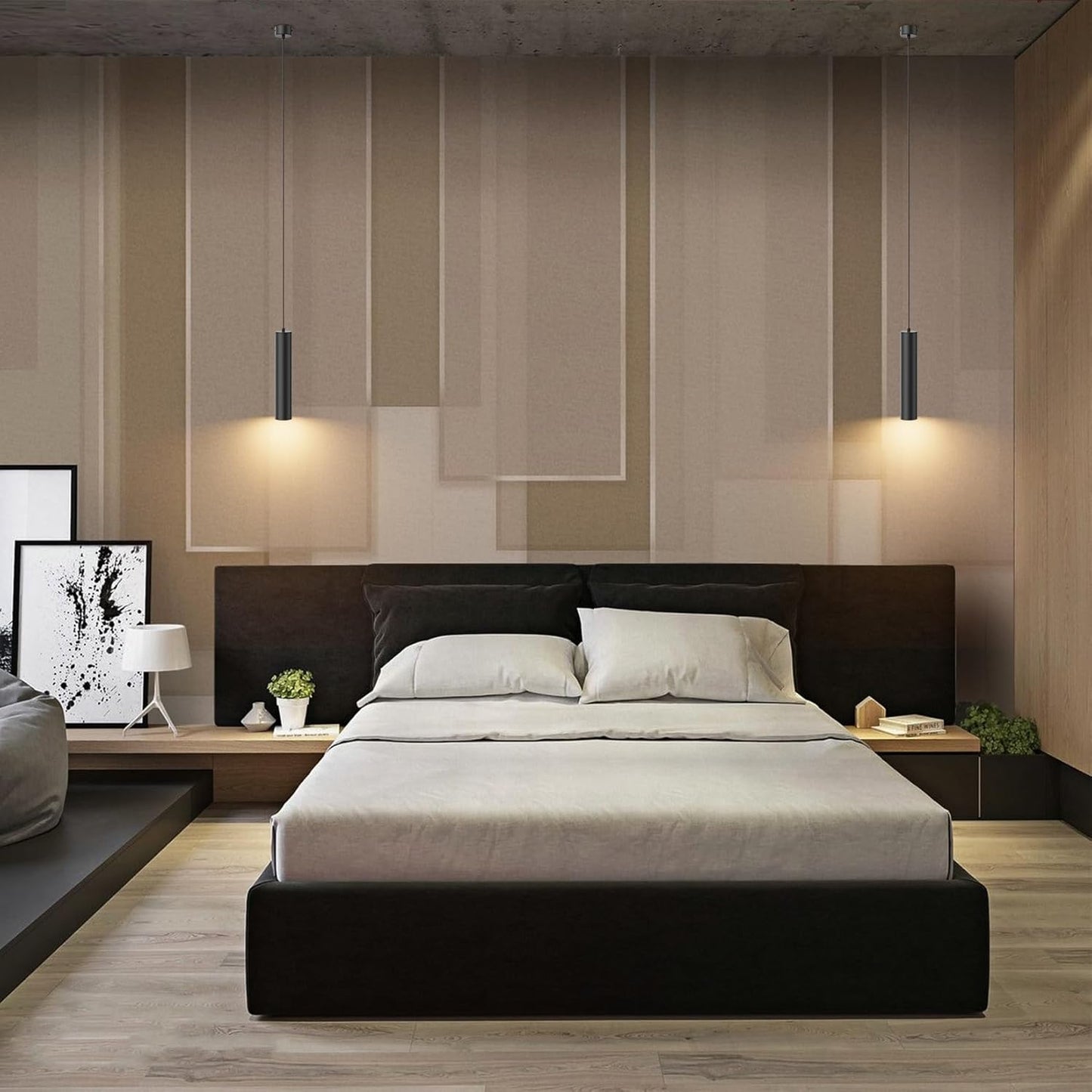 Lampada a Sospensione Cilindro Moderne GU10, Lampadario a Sospensione Alluminio per Soggiorno Camera da Letto Cucina Comodino, portata max 35W, misura 30cm, Bianco/NERO SP-01