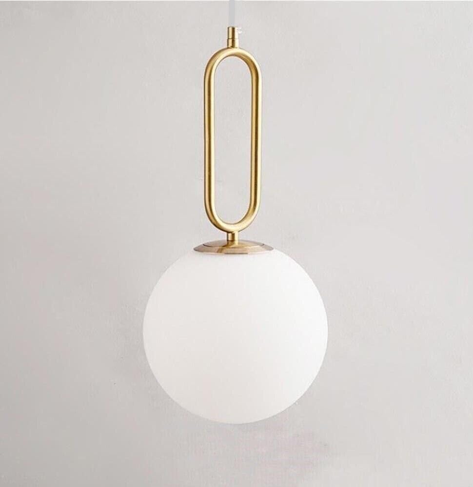Lampadario a sospensione lampada moderna da soffitto con corpo in metallo color bronzo e sfera in vetro attacco per lampadina G9 (Oro, 1 Sfera struttura ovale) A96