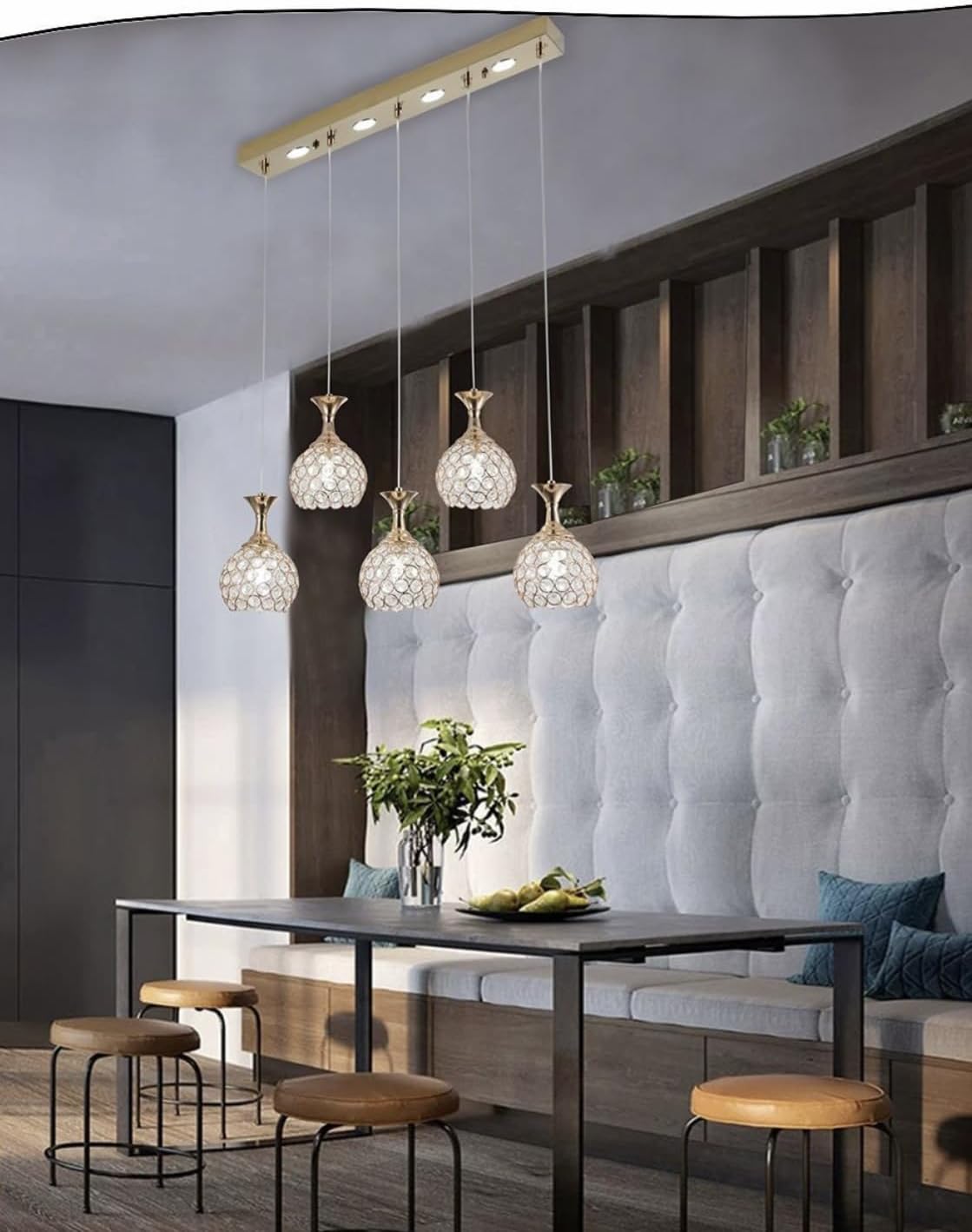 Lampadario led da soffitto a sospensione 35 watt luce fredda 6500k portalampada G9 con sfere con cristalli gocce in acrilico lampada plafoniera sospesa oro o argento B26