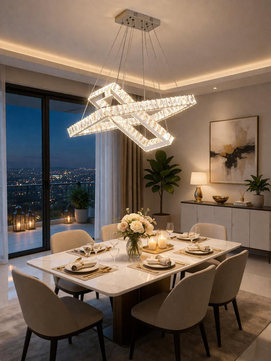Lampadario LED Moderno a Sospensione 46W Design Geometrico con Telecomando, CCT 3000K 4000K 6500K, Lampada Elegante per Soggiorno Sala da Pranzo Cucina – B12-3C