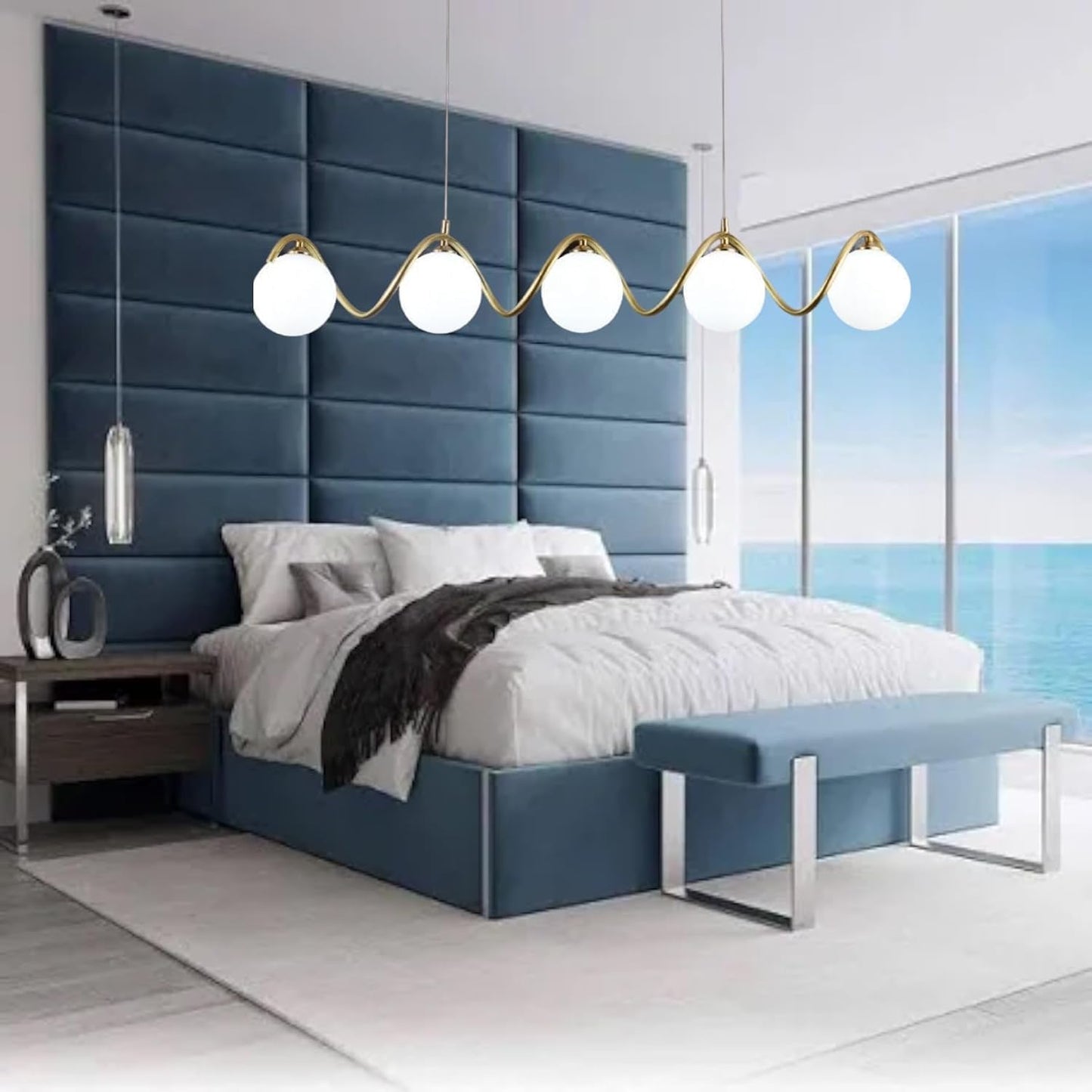 Lampadario a sospensione lampada moderna da soffitto con corpo in metallo color bronzo e sfera in vetro attacco per lampadina G9 (Oro, 5 sfere struttura twister) B96