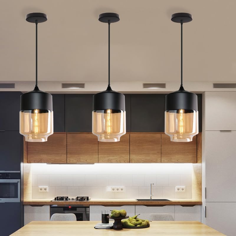 Lampadario Industriale E27 Lampada a Sospensione Paralume in Vetro Luce a sospensione Vintage Creativa per Soggiorno Corridoio Camera da letto, Nero LP-14N