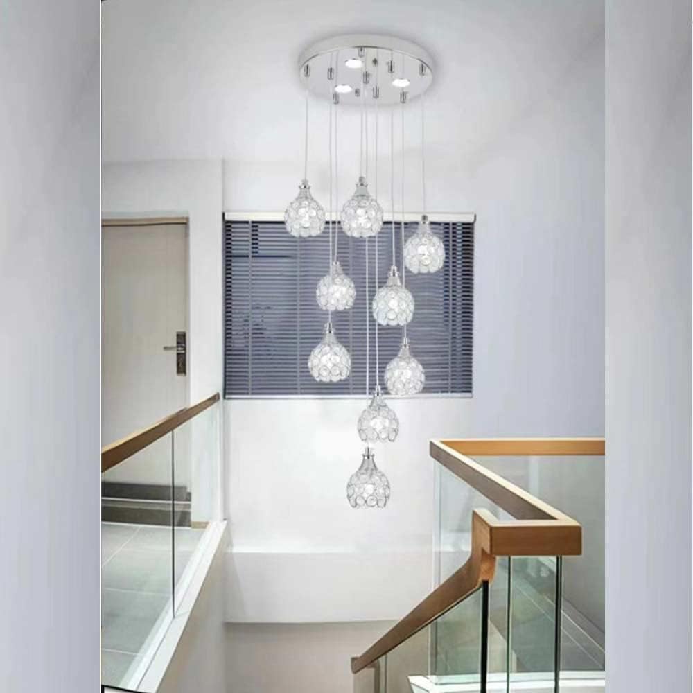 Lampadario da soffitto a sospensione plafoniera 38.5 watt con sfere con cristalli gocce in acrilico 9 portalampada attacco g9 lampada sospesa oro o argento B37