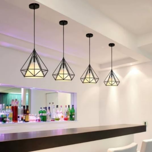 Lampadario a sospensione a gabbia in ferro a forma di diamante, 25 cm, lampada a sospensione vintage E27, illuminazione per decorazione soggiorno, ristorante, camera da letto B20