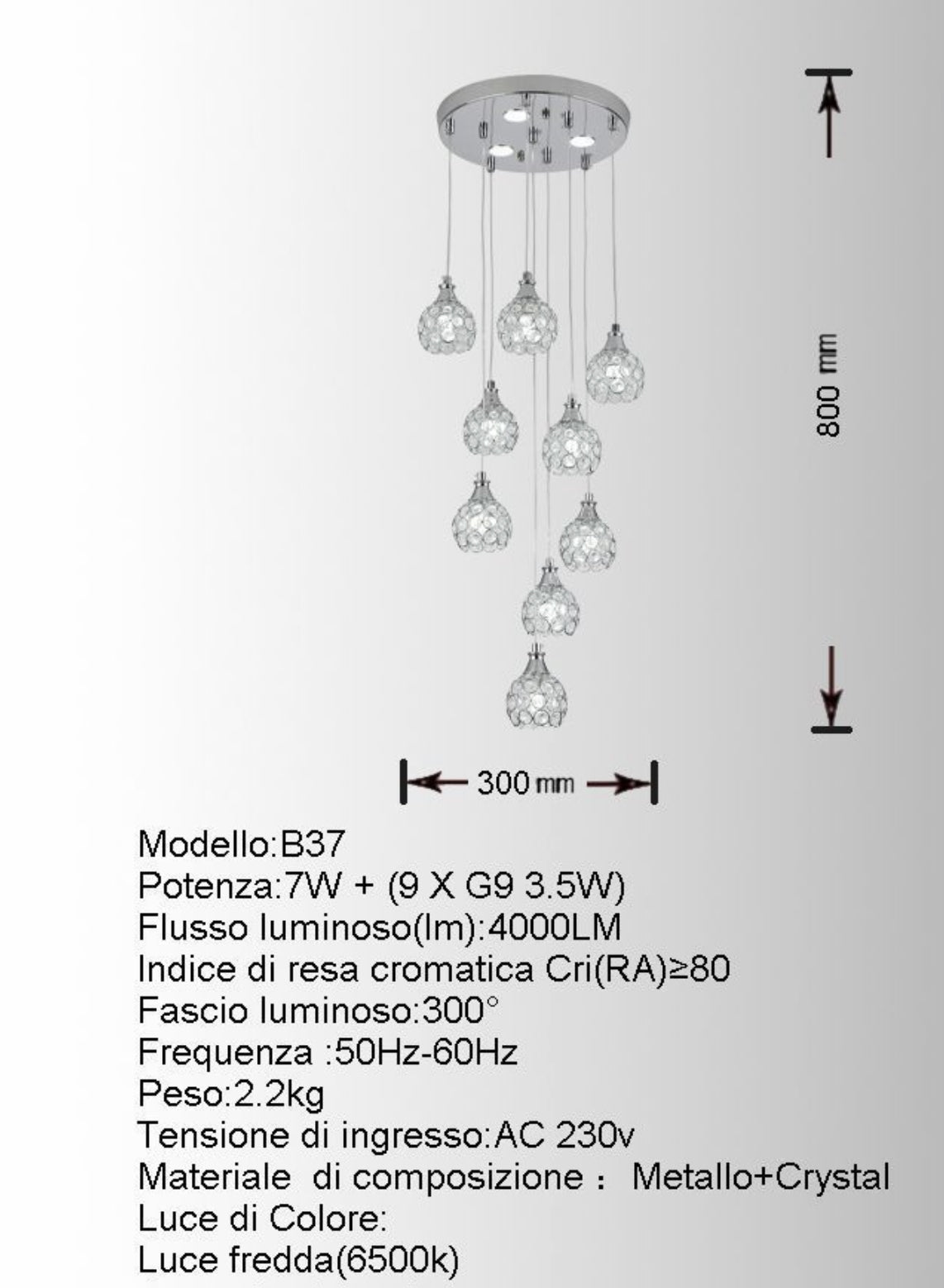 Lampadario a Sospensione Cascata elegante oro/argento B37