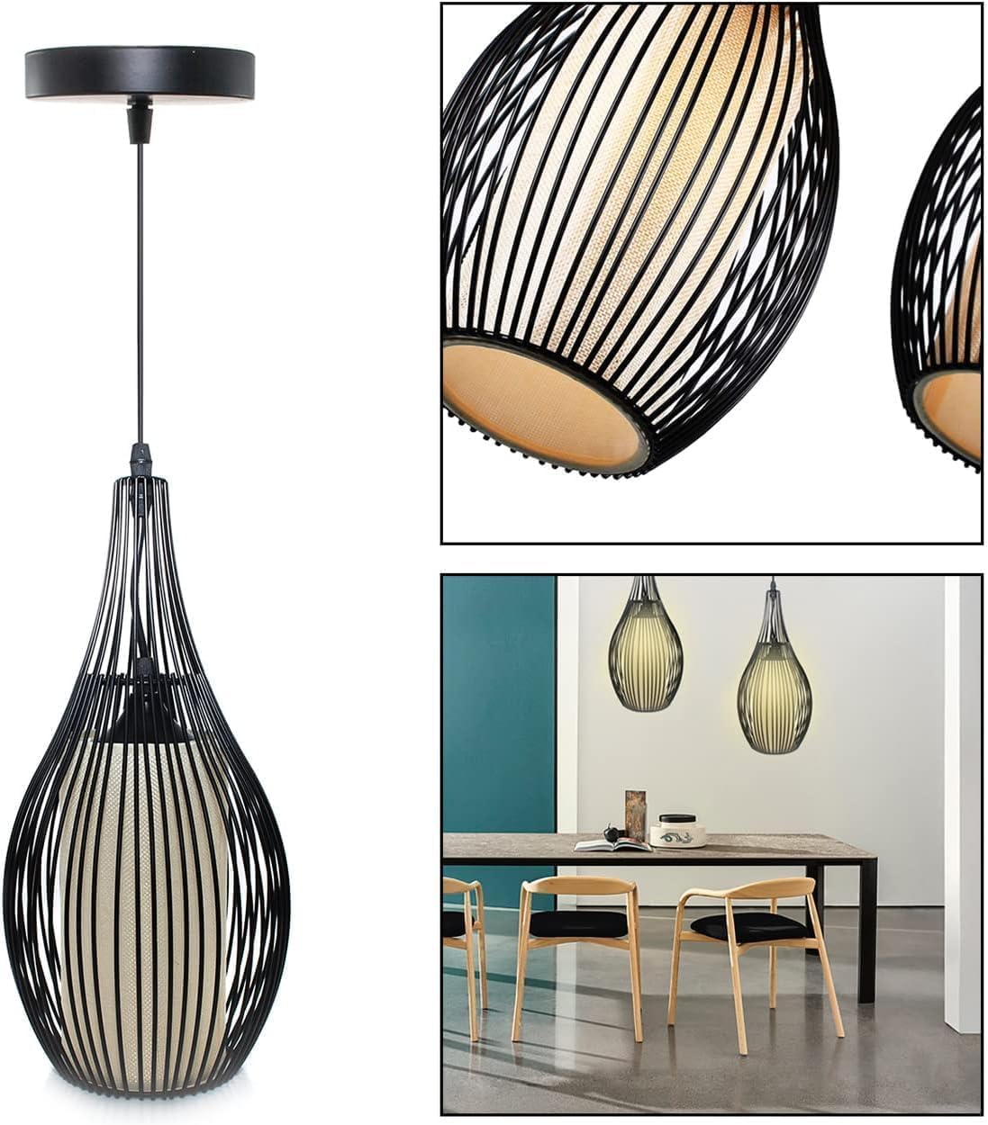 Lampadario Moderno A Sospensione A Fasce Intrecciate BIANCO O NERO In Ferro Verniciato Opaco Attacco 1xE27 Lunghezza Filo Regolabile 100cm (LAMPADINA NON INCLUSA) B19