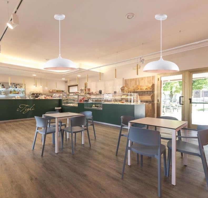 Lampadario a sospensione stile contemporaneo in metallo pendente a cupola attacco E27 luce tavolo cucina di colore nero o bianco Ø35 cm B90