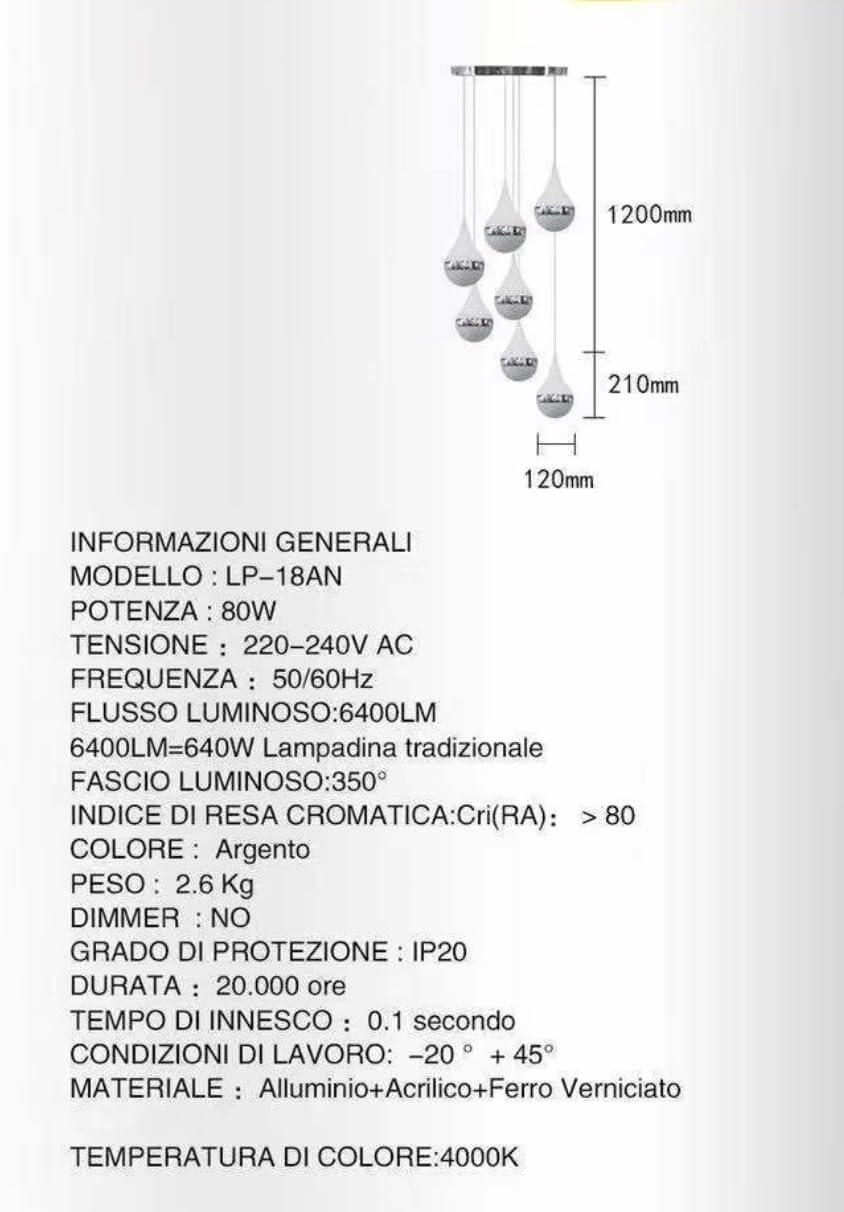 Lampada A Sospensione LED 80watt Design Goccia A Cascata LP-18