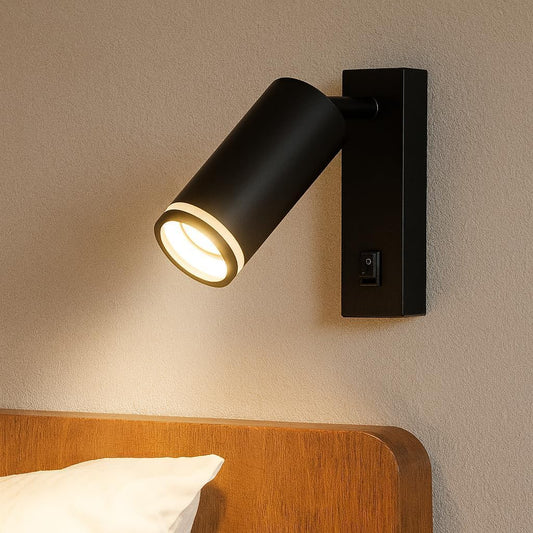 Applique da parete orientabile con interruttore | Attacco GU10 | Lampada da muro in alluminio sabbiato | Design moderno | Disponibile in bianco e nero (lampadina non inclusa) MR-02