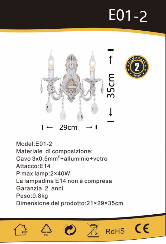 TEKHOME Applique da Parete Moderna a 2 Luci con Doppio Braccio Orientabile, Design Elegante in Oro e Bianco, Vetro Trasparente, Attacco E14 40W, per Interni, 35cm, FINALITÀ (Senza Lampadine) E01-2