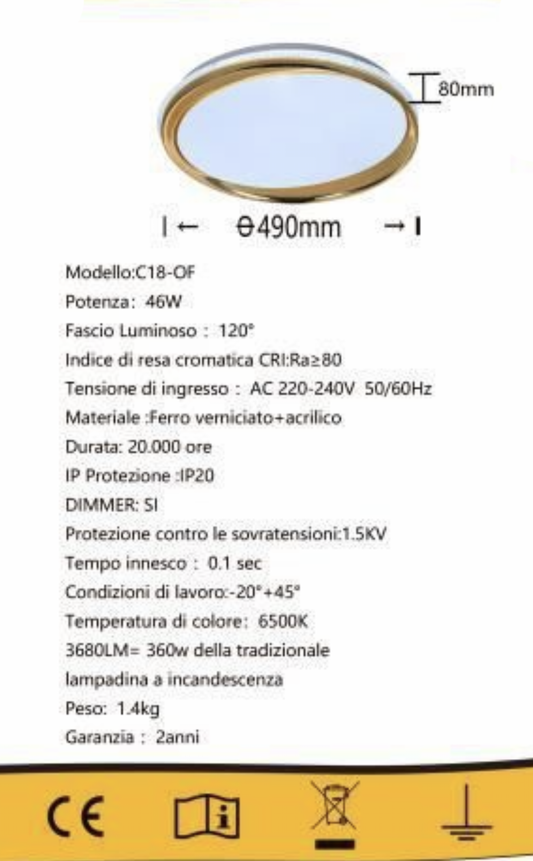 TEKHOME Plafoniera LED Soffitto con Telecomando, 46W Ø49cm 6500K, Dimmerabile, CRI≥80, 3680LM, IP20, Luce Bianca Fredda, Design Moderno in Ferro Verniciato e Acrilico, per Camera da Letto, Soggiorno C18-OF