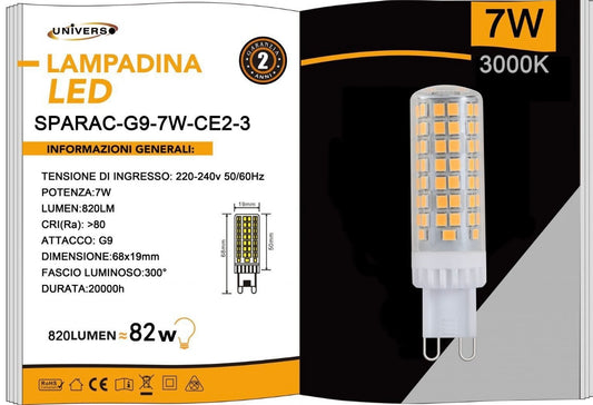Lampadine LED G9 7W 820LM 10 Pezzi 220-240V SPARAC-G9-7W-CE2