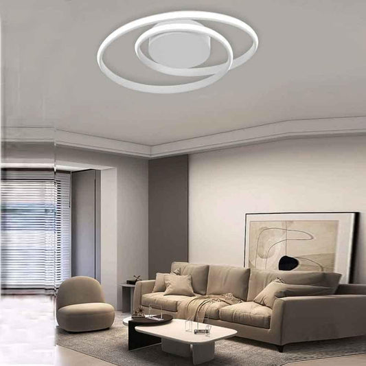 TEKHOME Lampadario da Soffitto LED 32W, 3000K-6500K, 3 Colori Selezionabili con Interruttore, Design Moderno in Bianco Sabbia, Plafoniera Decorativa Rotonda per Interni PN-20B3C