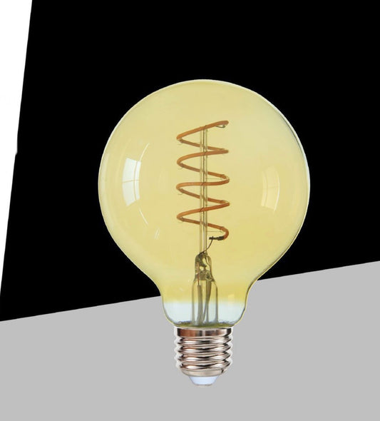 Lampadine LED E27 G125 4W, Confezione da 5 Pezzi, Globo XL Ø125mm, Luce Calda 2500K, 330LM, Vetro Ambrato con Design Spiral, Illuminazione a 360°, Basso Consumo Energetico, G125-S-OC