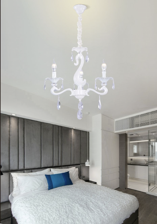 TEKHOME Lampadario Sospeso Design con 3 Luci, Vetro e Struttura Bianca, Attacco E14, 60W Max per Lampada, per Interni (Lampadine Non Incluse) A15-3