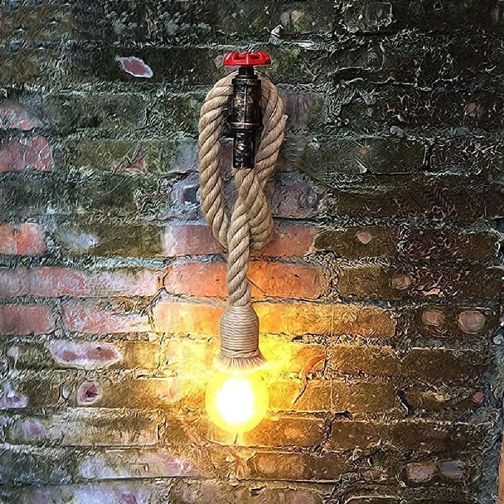Applique da parete lampada a muro in corda di canapa e ferro con portalampada E27 a forma di rubinetto E29