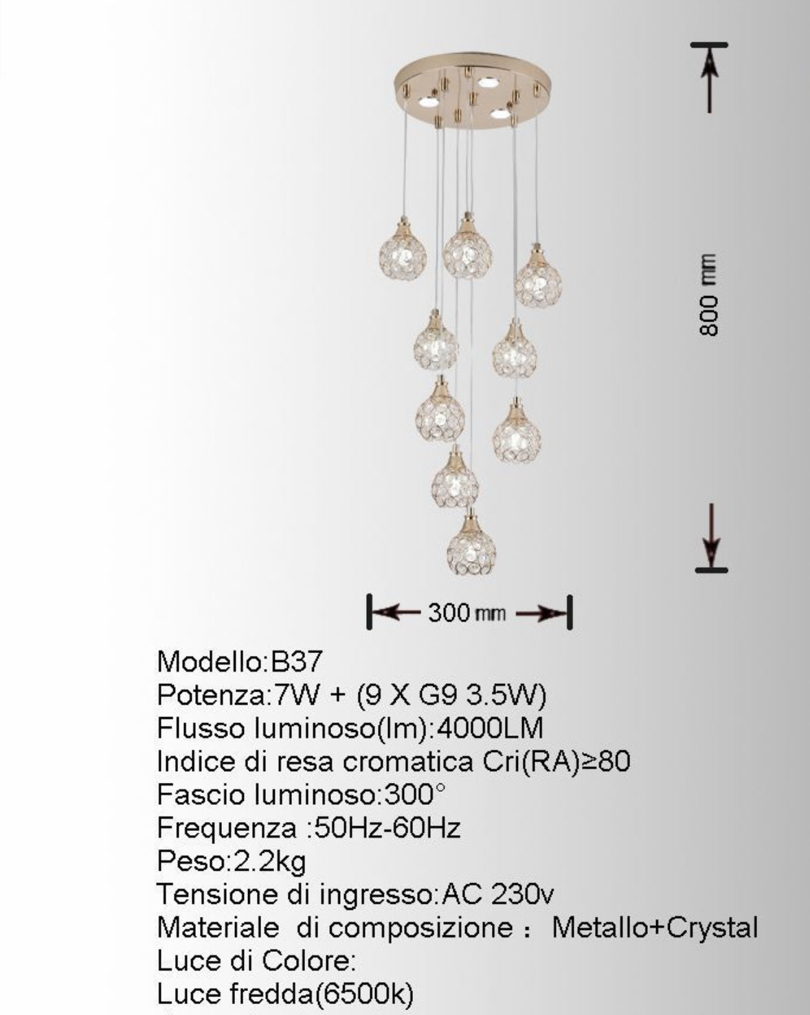 Lampadario a Sospensione Cascata elegante oro/argento B37