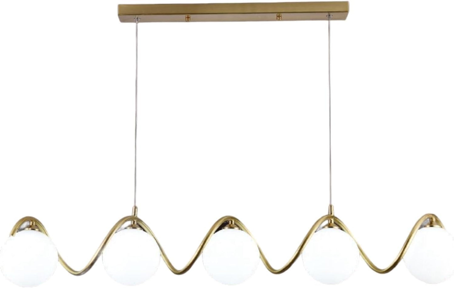 Lampadario a sospensione lampada moderna da soffitto con corpo in metallo color bronzo e sfera in vetro attacco per lampadina G9 (Oro, 5 sfere struttura twister) B96