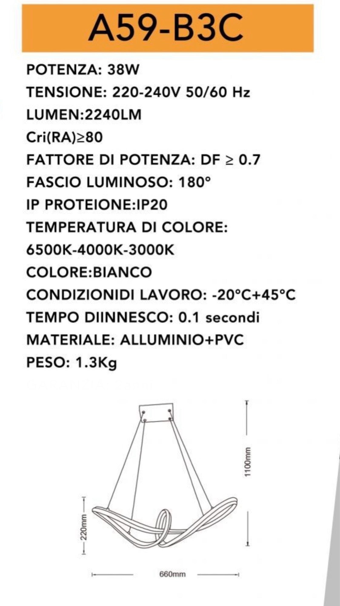 Lampadario LED Fiocco 38w A59