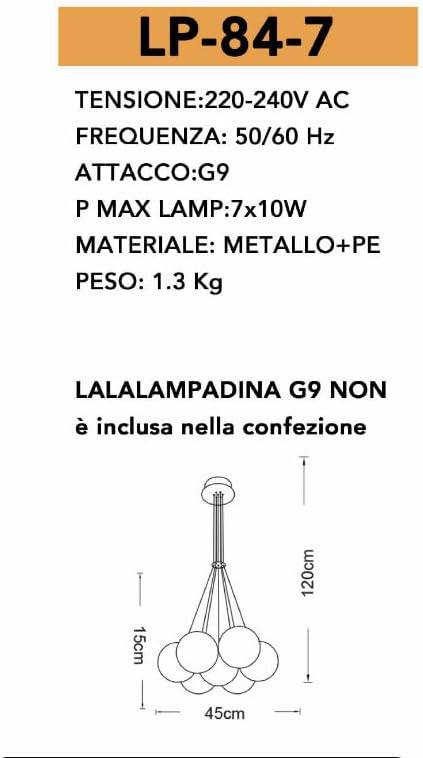 Lampadario a sospensione 7 sfere g9 sfera color bianco bronzo LP-84-7