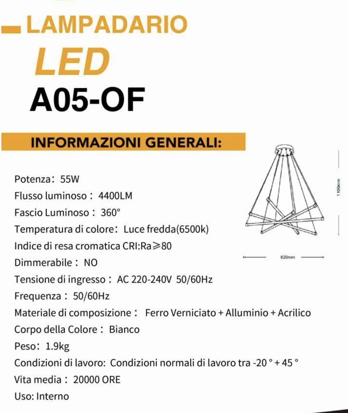 Lampadario LED SOLE 55W A05