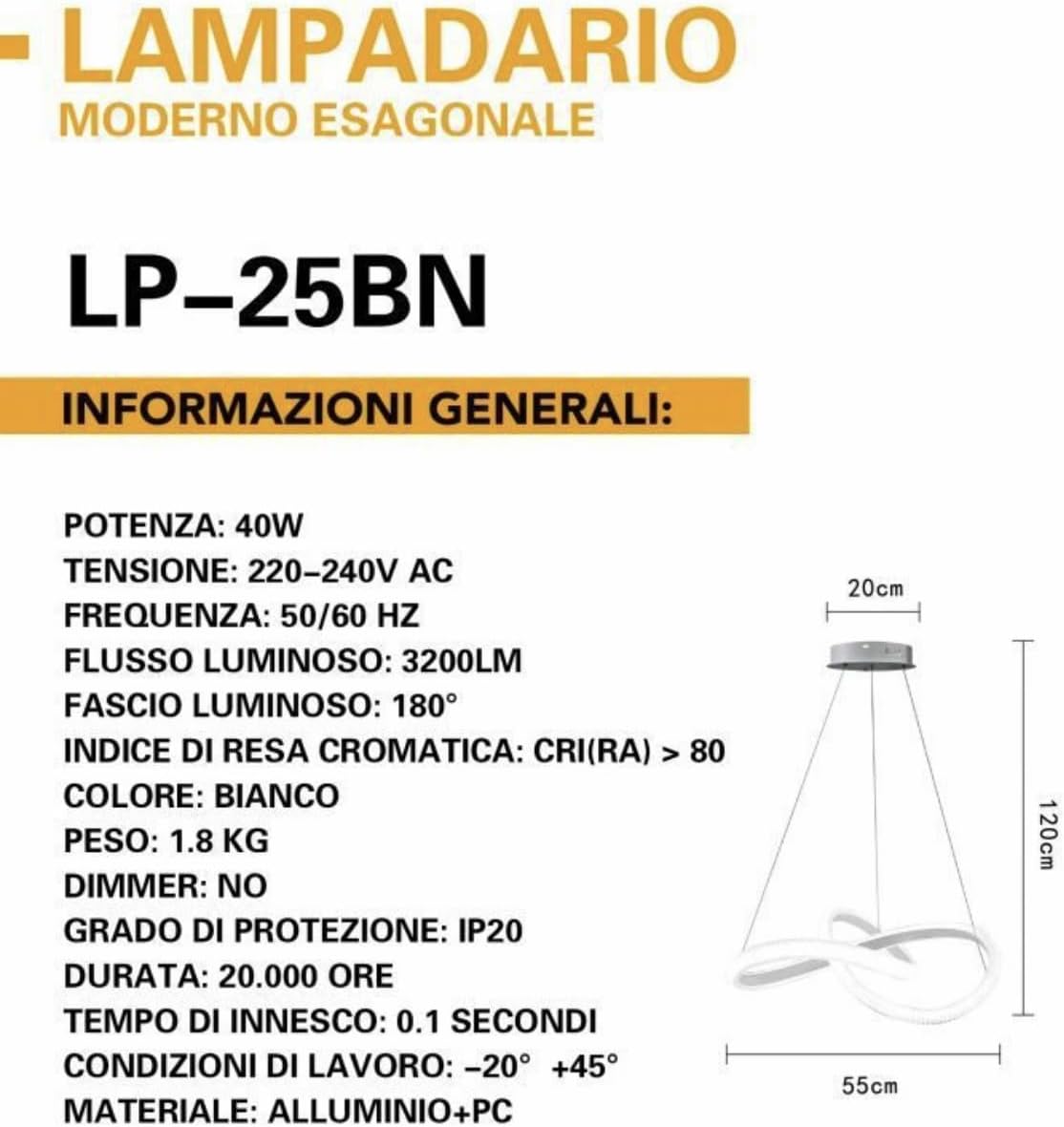 Lampadario LED Moderno GeoLuce 40W LP-25