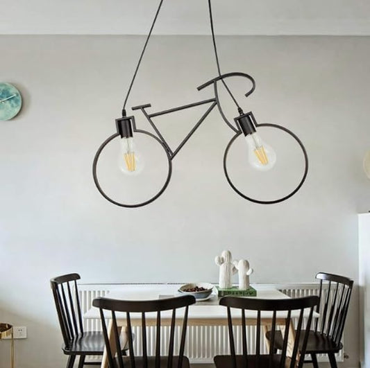 lampadario pendente bike LED lampada a sospensione bicicletta arredamento moderno doppio portalampada attacco E27 luci intercambiabili A10