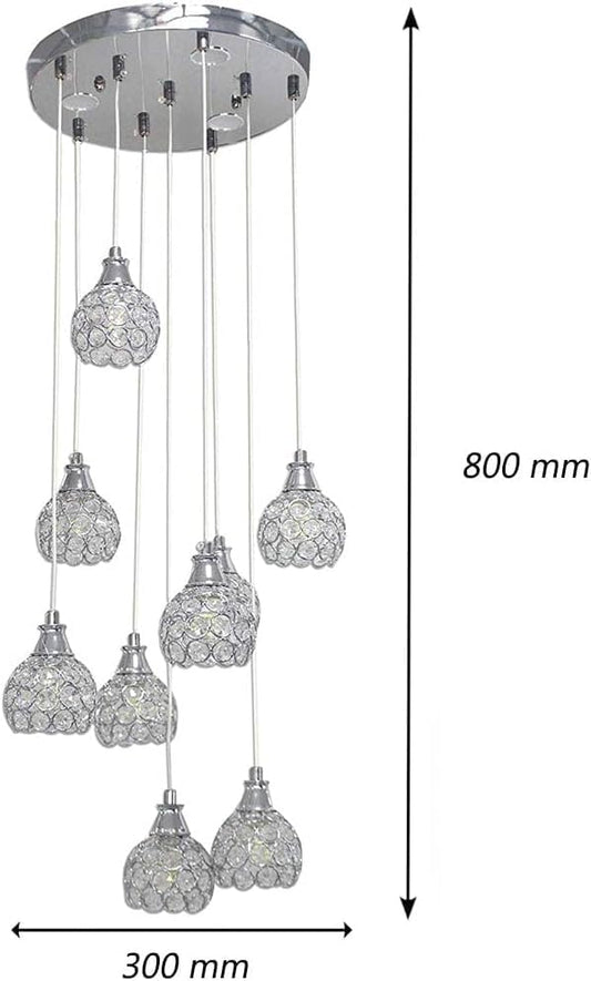 Lampadario da soffitto a sospensione plafoniera 38.5 watt con sfere con cristalli gocce in acrilico 9 portalampada attacco g9 lampada sospesa oro o argento B37