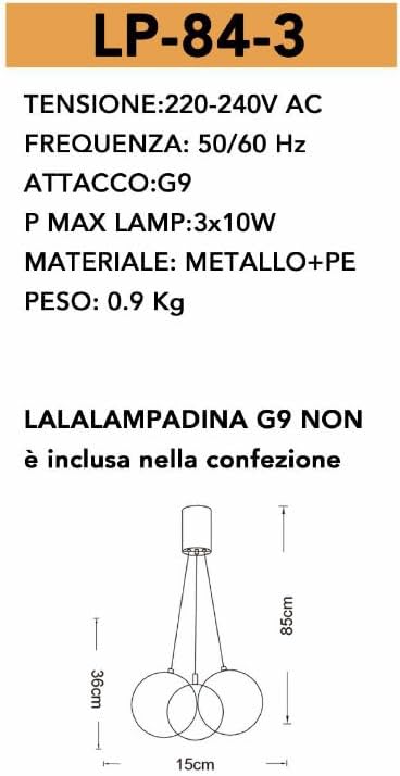 Lampadario a sospensione 3 sfere g9 sfera color bianco bronzo LP84-3