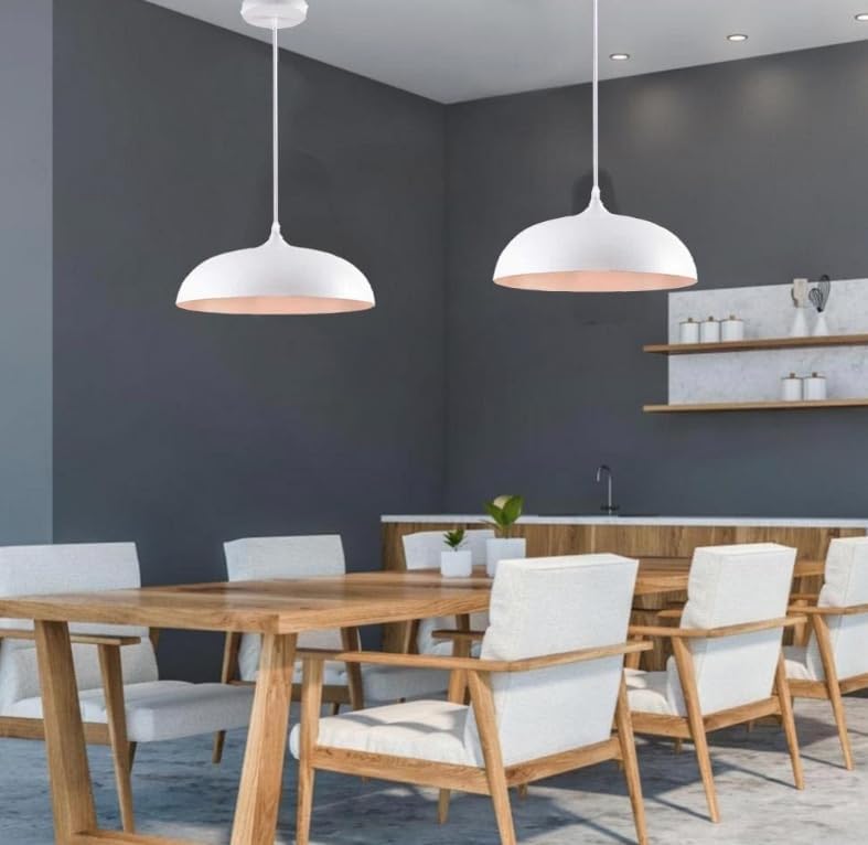 Lampadario a sospensione stile contemporaneo in metallo pendente a cupola attacco E27 luce tavolo cucina di colore nero o bianco Ø35 cm B90