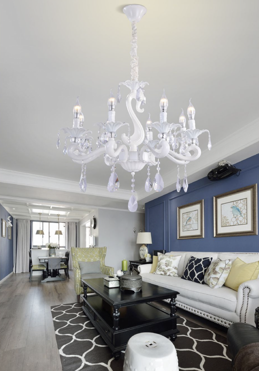 TEKHOME Lampadario Sospeso Moderno a 8 Bracci con Paralumi in Vetro, Design Circolare e Struttura Bianca, Attacco E14 40W, per Sala da Pranzo Soggiorno, 80cm, Bianco (Senza Lampadine) A15-8