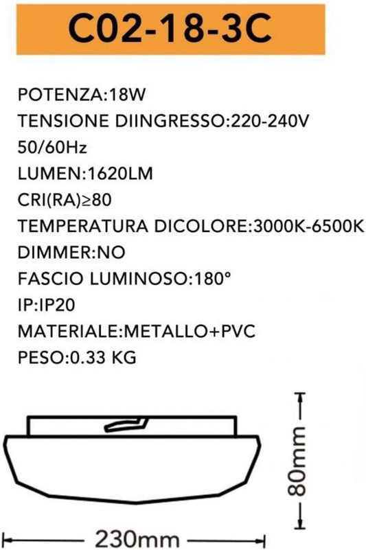 TEKHOME Plafoniera da soffitto forma diamante scocca a puntini trasparente da 18 24 e 36 watt con tecnologia CCT tre colorazione di luce con switch C02