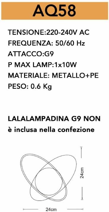 Applique LED da Parete G9, Design Moderno Nero e Oro, Sfera Opalina, Luce Diffusa per Camera, Soggiorno, Corridoio, Ingresso, Lampada Decorativa in Metallo Elegante AQ58