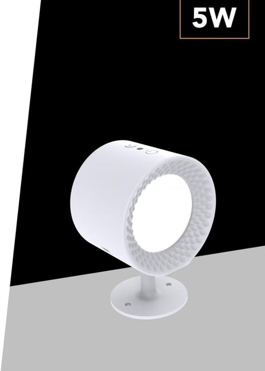 Applique LED da Muro 5W Ricaricabile USB, Lampada da Parete Moderna con 3 Colori (3000K-4500K-6500K), Rotonda in ABS, Bianco/Nero, per Camera da Letto Soggiorno Interni BD01