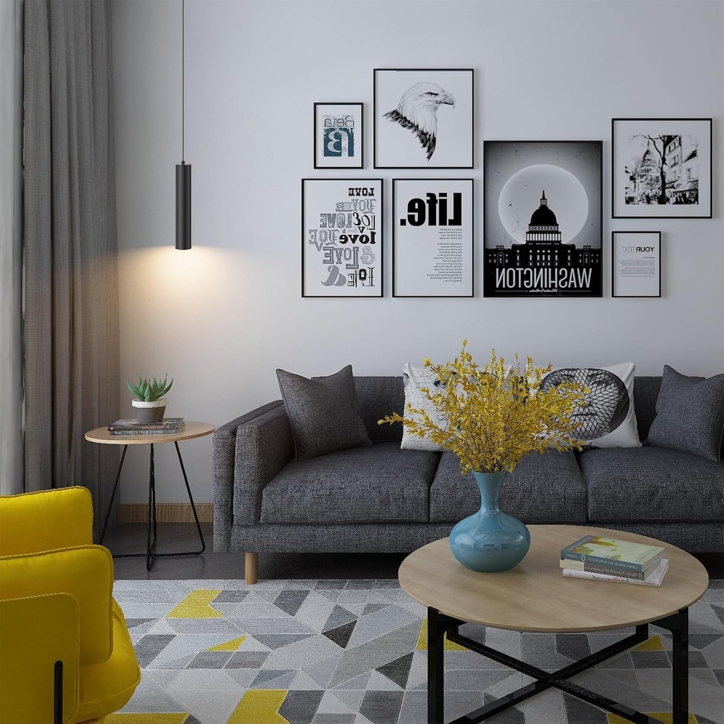 Lampada a Sospensione Cilindro Moderne GU10, Lampadario a Sospensione Alluminio per Soggiorno Camera da Letto Cucina Comodino, portata max 35W, misura 30cm, Bianco/NERO SP-01