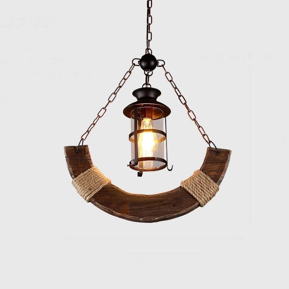 Lampadario a sospensione in legno e corda di canapa con lanterna stile country rustico B51