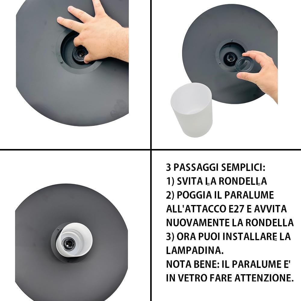 Lampadario a Sospensione E27, Design Moderno in Vetro e Ferro, Attacco E27, Altezza Regolabile 120cm, per Sala da Pranzo, Cucina, Soggiorno, LP-88