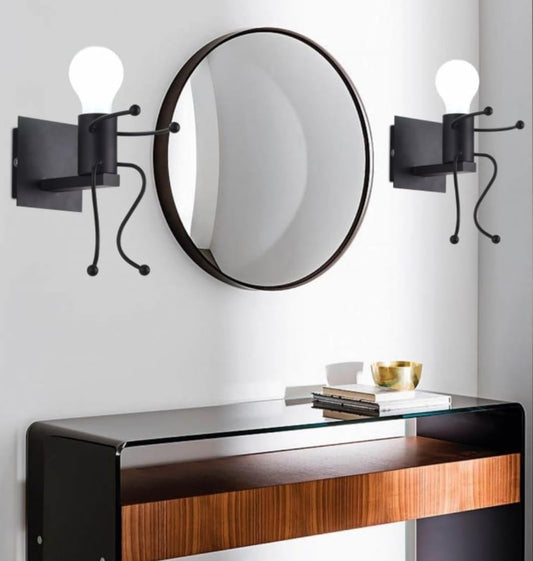 TEKHOME Applique da Muro Design Creativo con Figura Umana, E27 1x60W, Metallo Bianco/Nero, Lampada da Parete Moderna per Camera da Letto Soggiorno Corridoio AQ51