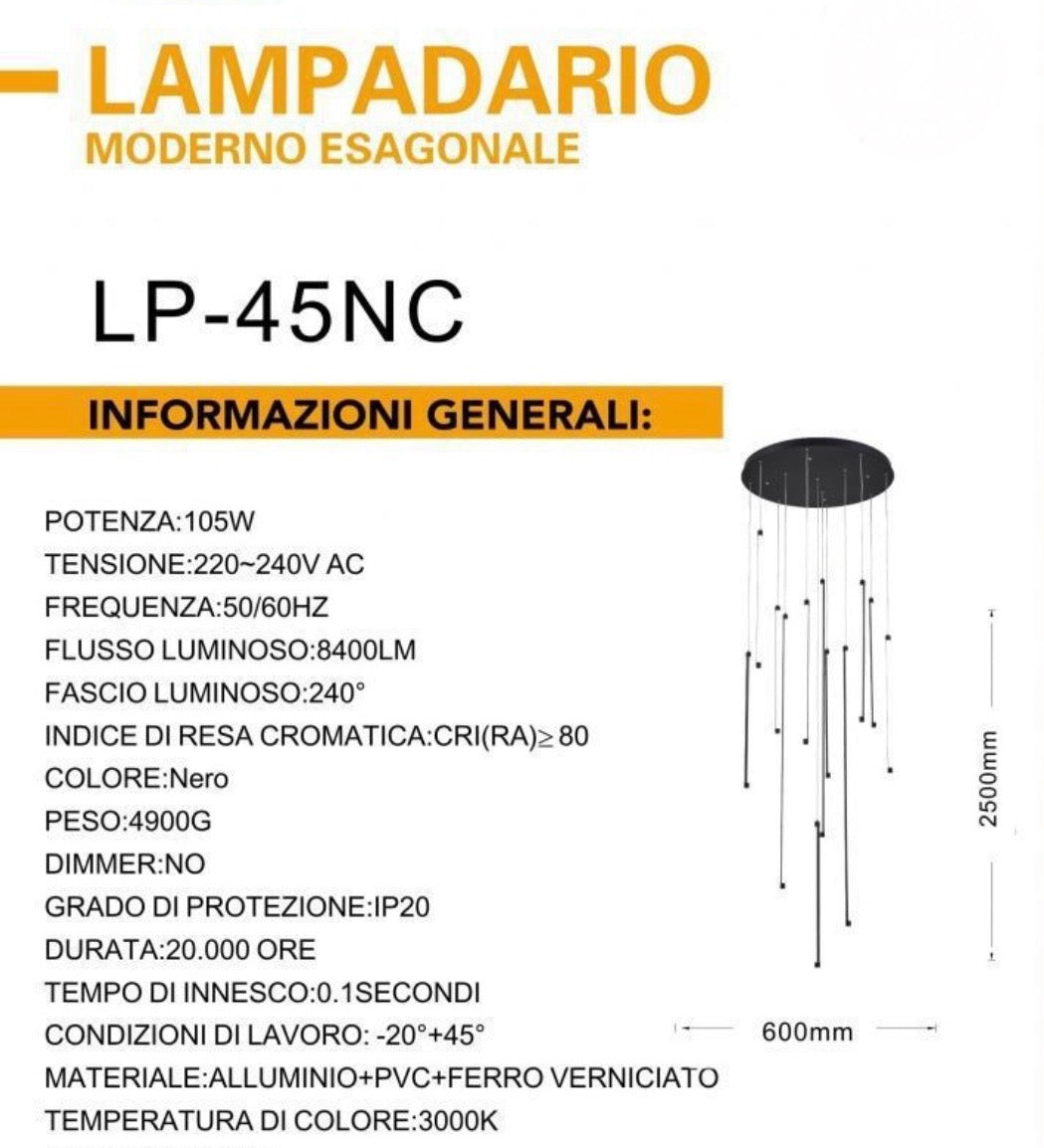 Lampadario Cascata moderno 105w bianco/nero LP-45