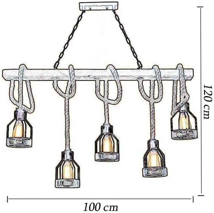 Lampadario 5 portalampada in corda di canapa metallo e27 country vintage a91-5