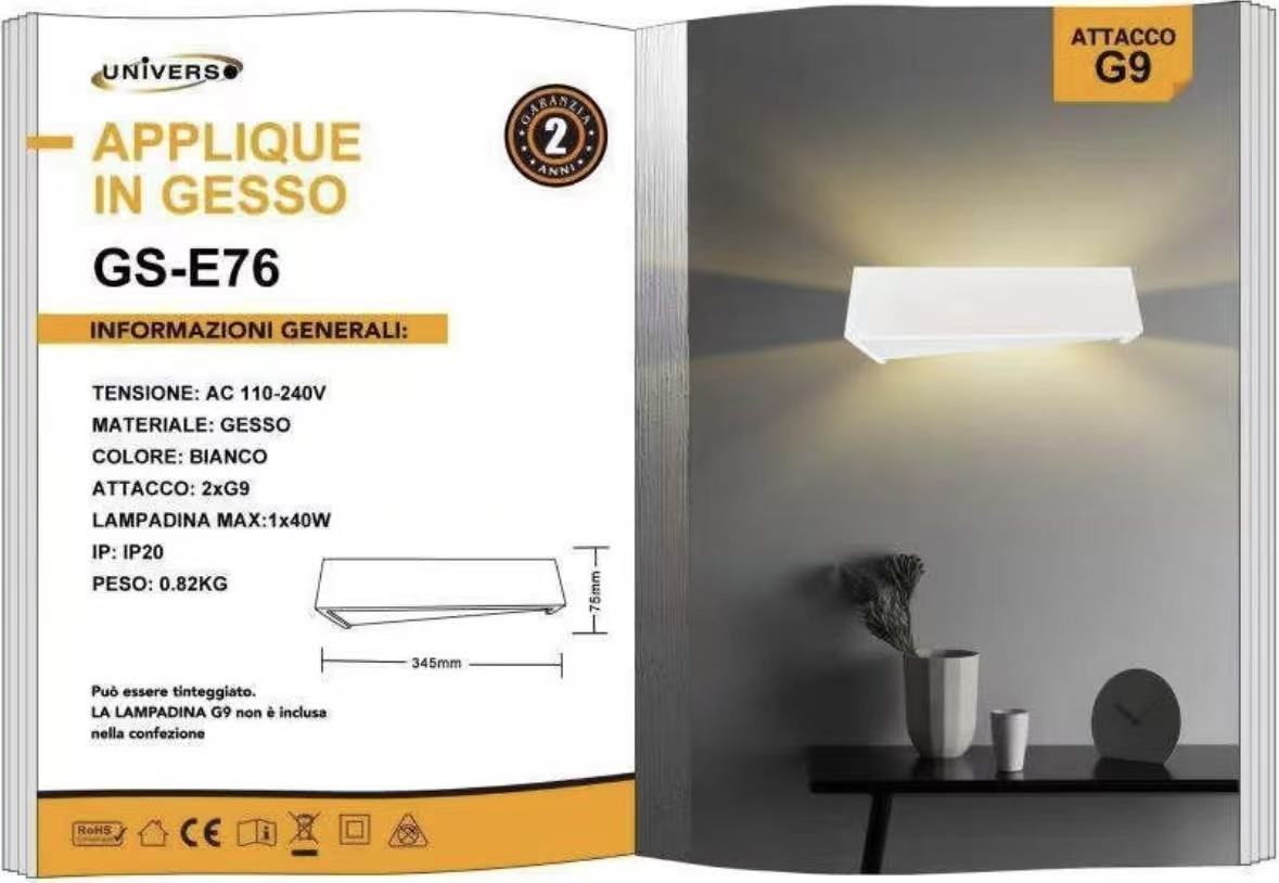 TEKHONE Applique da Parete in Gesso Moderna Bianco – Lampada da Muro 2xG9, Verniciabile, Illuminazione Indiretta per Soggiorno e Camera – GS-E76