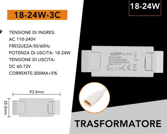 Driver LED 18-24W 300mA, Alimentatore Trasformatore LED AC 110-240V, Uscita DC 60-72V, Ricambio per Faretti e Pannelli LED, 10 Pezzi, 18-24W-3C